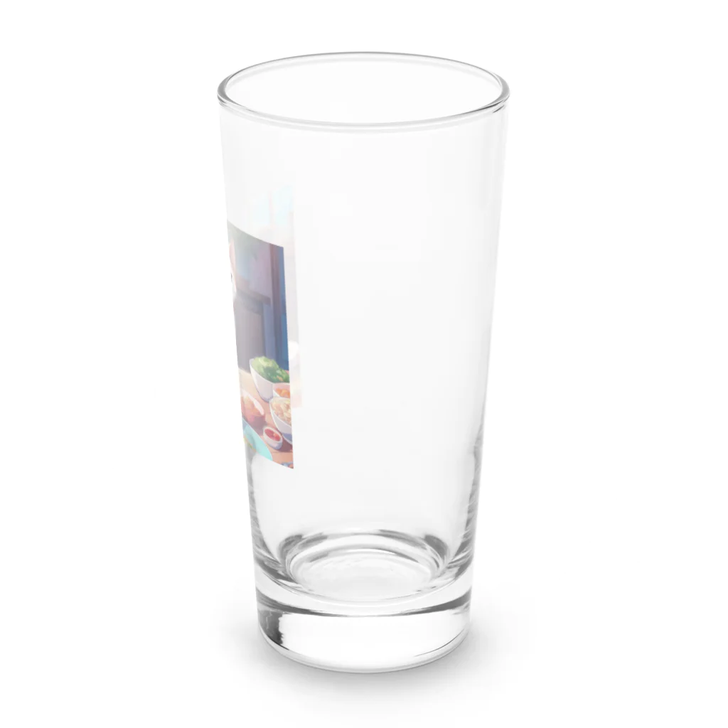 ニコちゃんのご飯の前で座り込む仕草の猫 Long Sized Water Glass :right