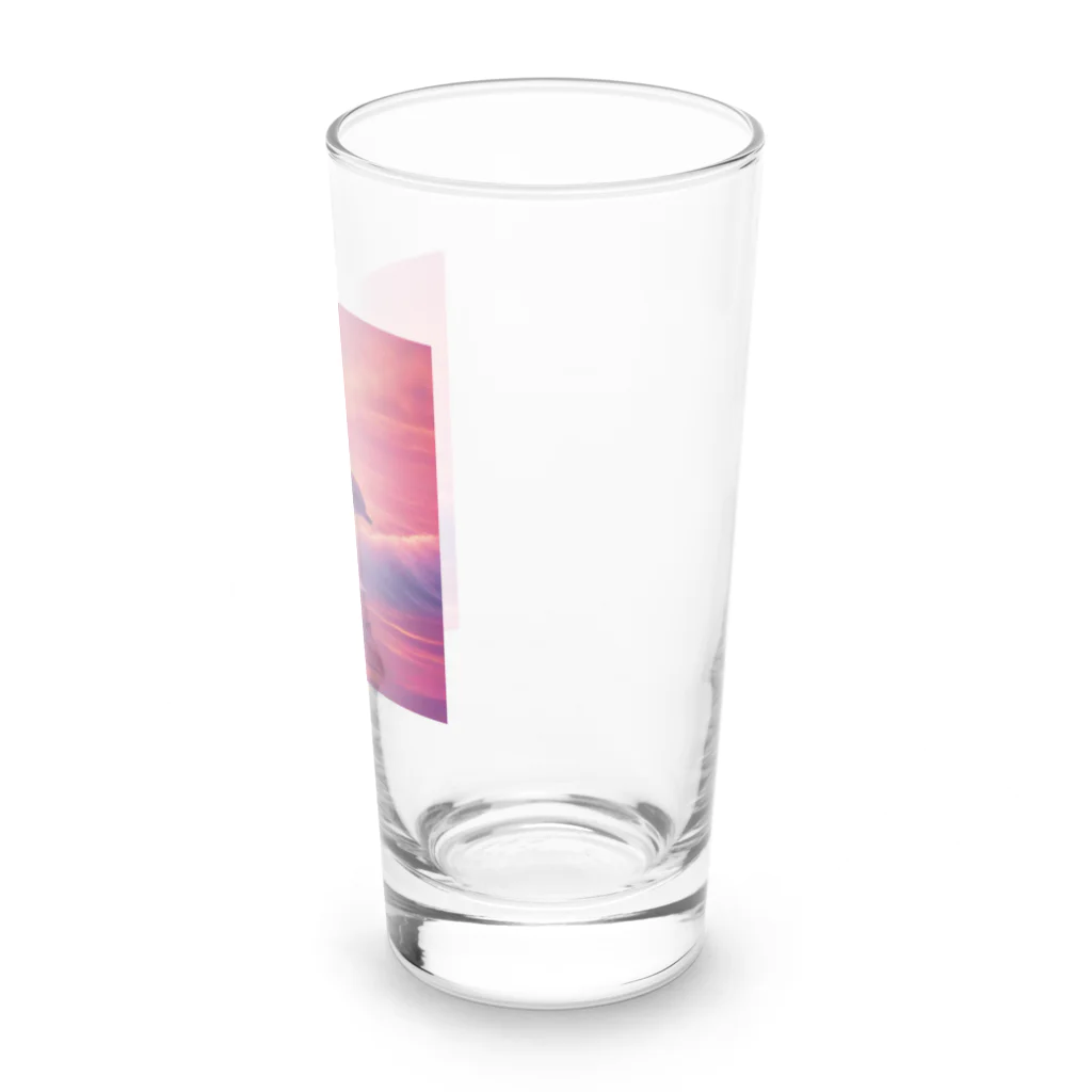 キャリーのサンセットビーチのピンクイルカ Long Sized Water Glass :right