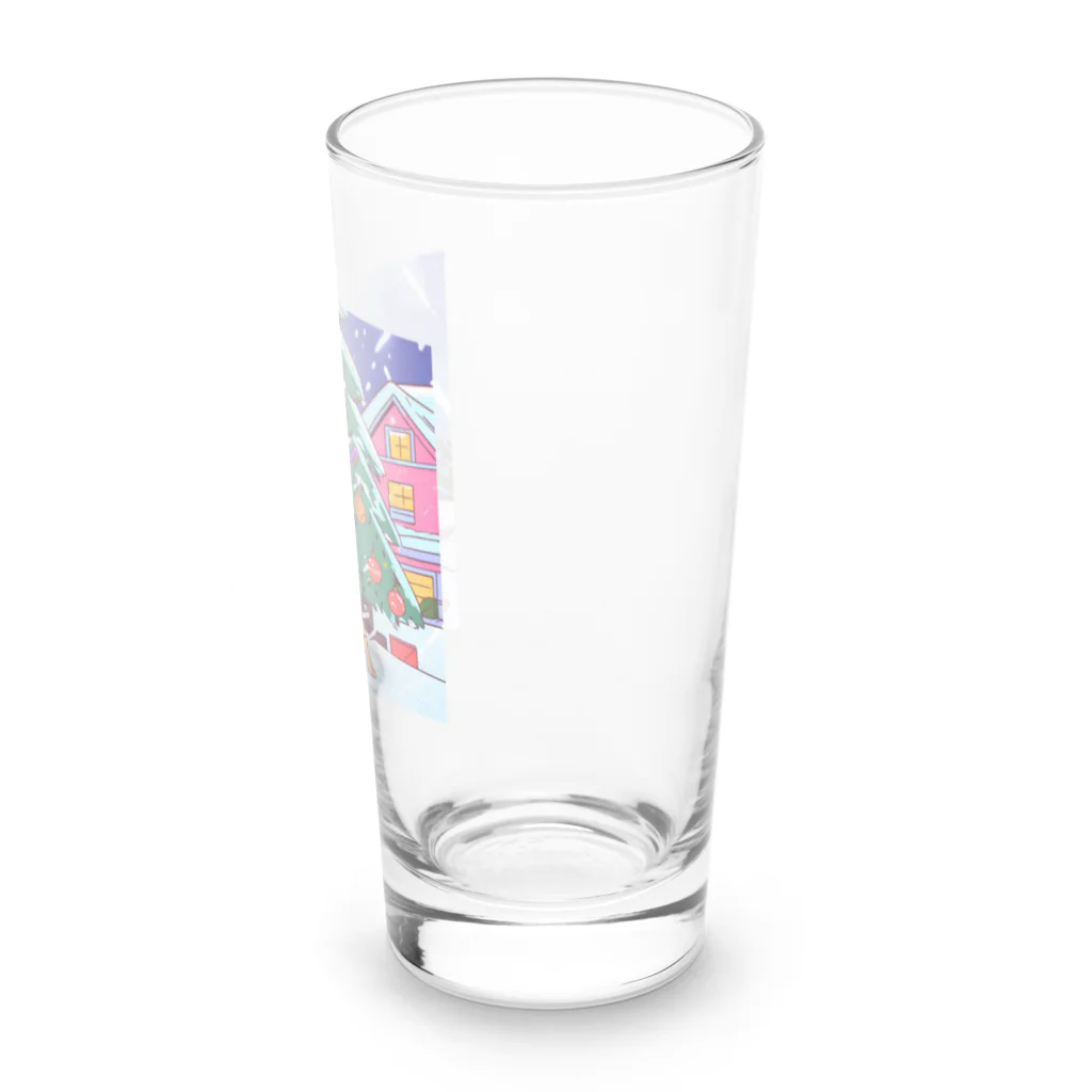 urako77のクリスマスツリーの前で楽しむオオヤマネコ Long Sized Water Glass :right