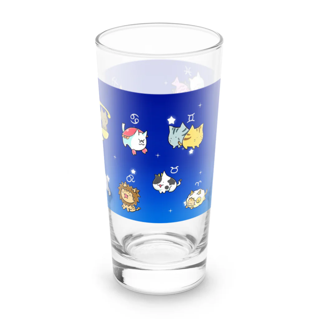 もふもふ堂の十二（十三）星座の夢溢れる猫デザイン Long Sized Water Glass :right