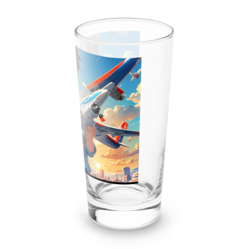 YUIMUNI-ユイム二の空を駆けるかっこいい飛行機模型を手にした子供 Long Sized Water Glass :right