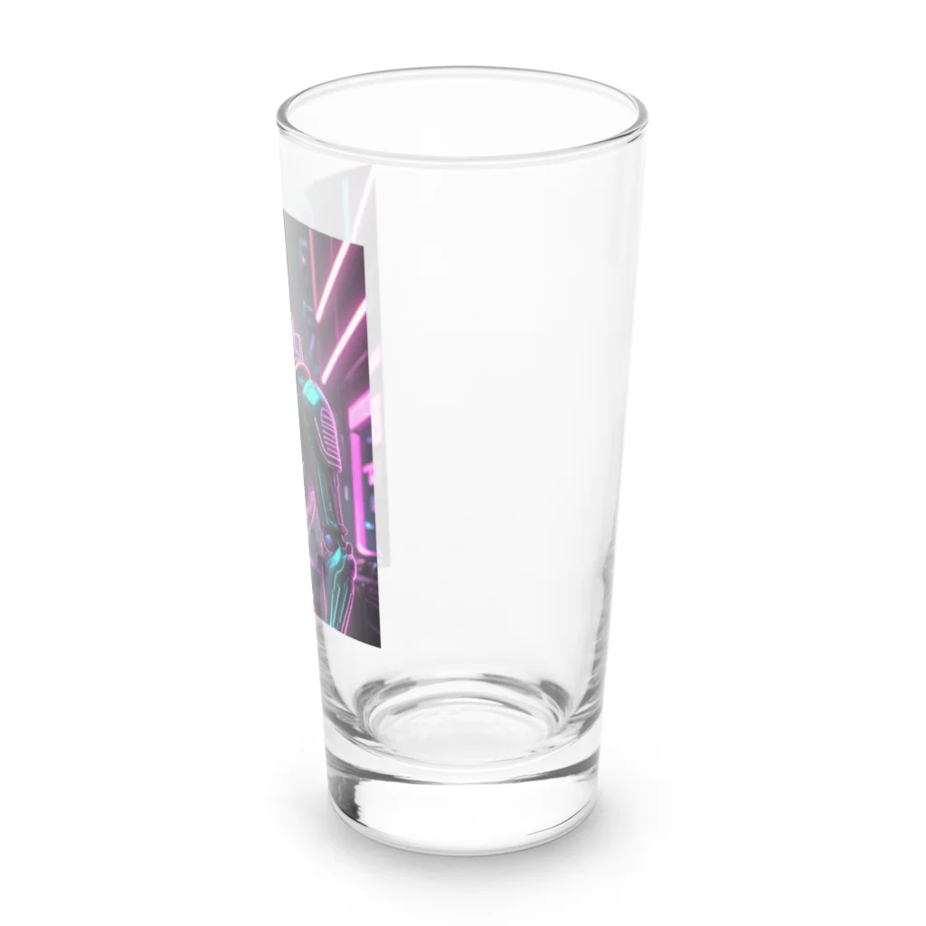 Skeletonの超クールな骸骨のサイバーパンクアート！ Long Sized Water Glass :right