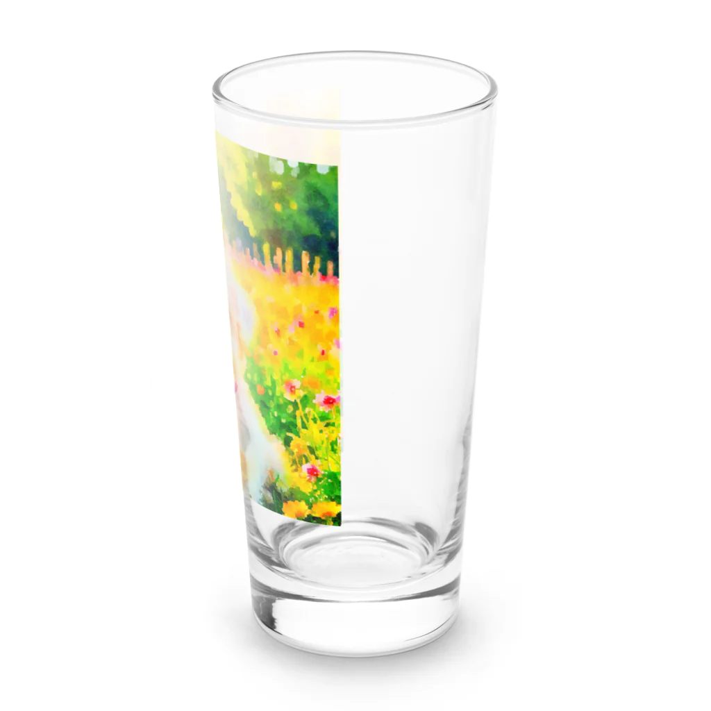 犬好きのしましまの水彩画の犬 花畑のマルチーズのイラスト Long Sized Water Glass :right