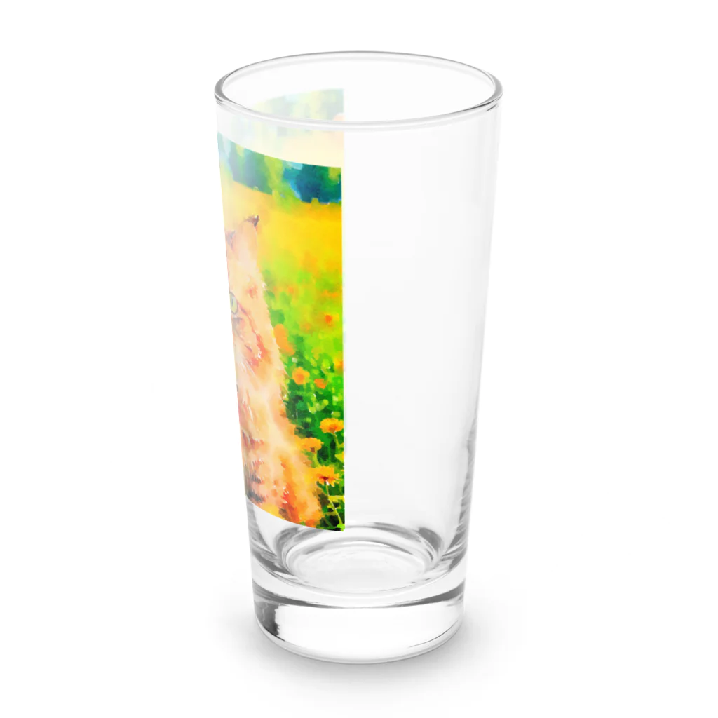 猫好きの谷の猫の水彩画/花畑のサイベリアンねこのイラスト/キジトラネコ Long Sized Water Glass :right