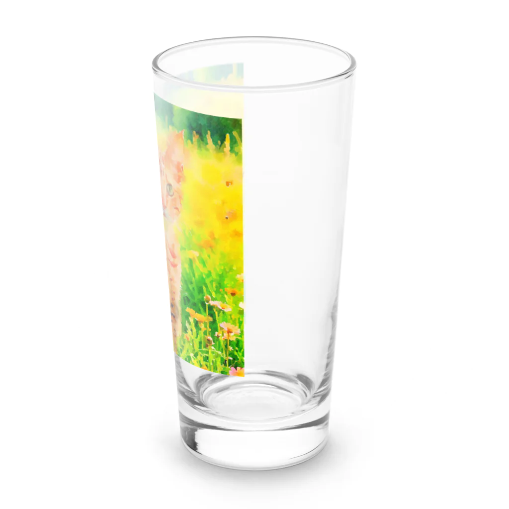 猫好きの谷の猫の水彩画/花畑のオシキャットねこのイラスト/キジトラネコ Long Sized Water Glass :right