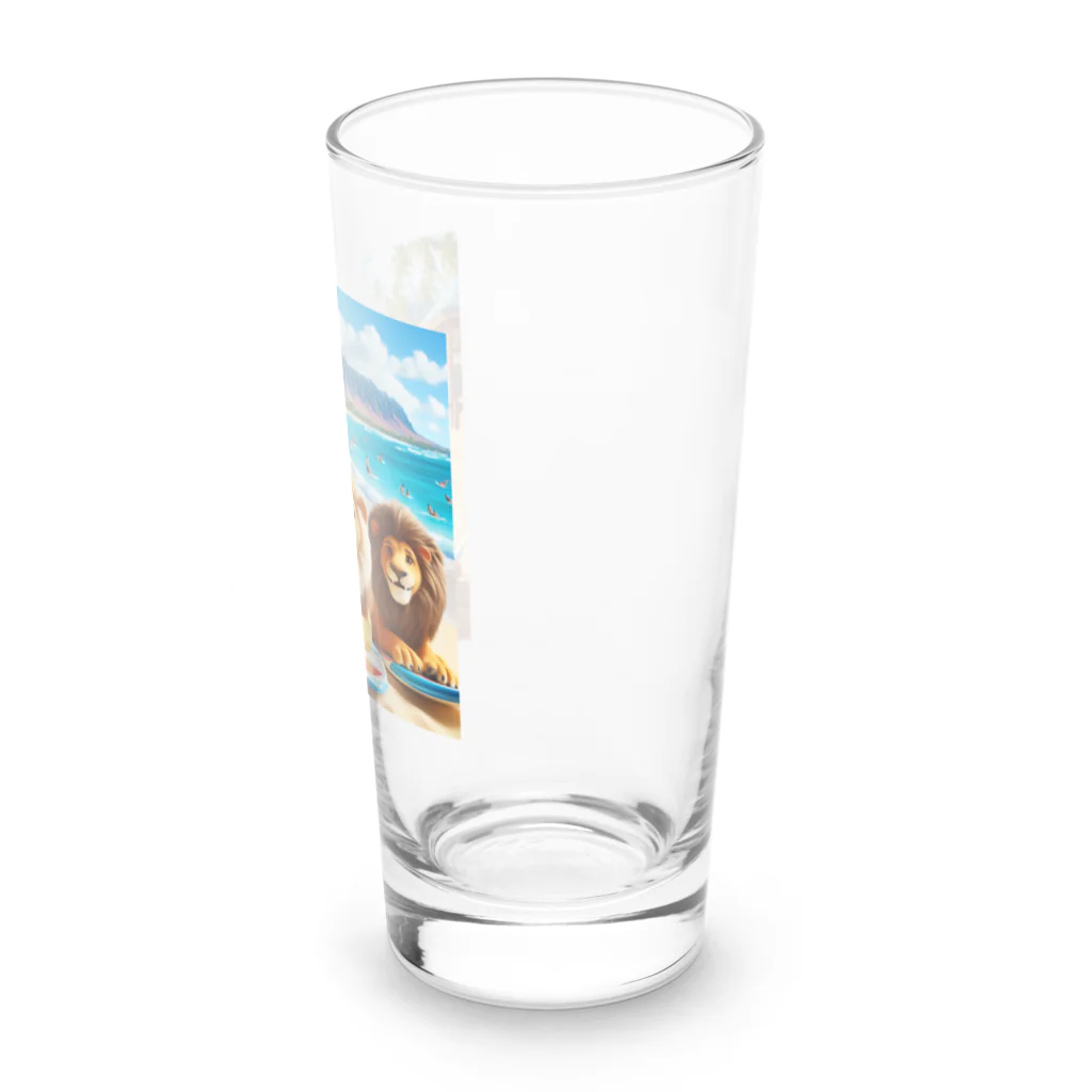 YFCのハワイのリゾートビーチでサーフィンを楽しむ陽気なライオン達④ Long Sized Water Glass :right