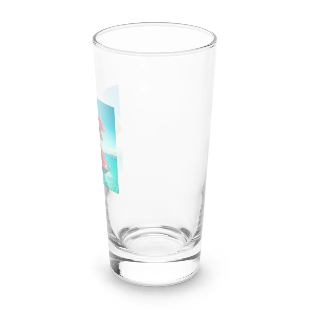 DINO-studioのジェットスキーを楽しむ赤ティラノ Long Sized Water Glass :right