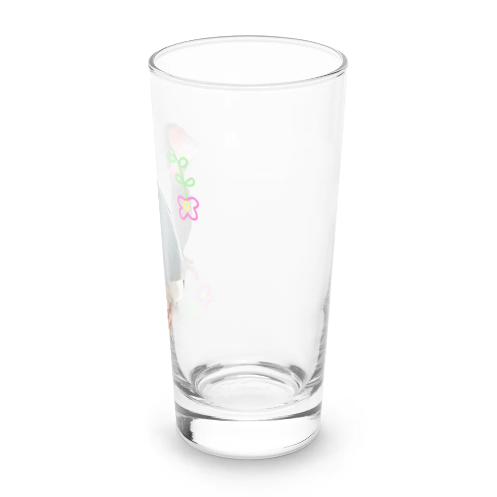 harupink🌸ペット似顔絵illustのFLOWER文鳥さん Long Sized Water Glass :right