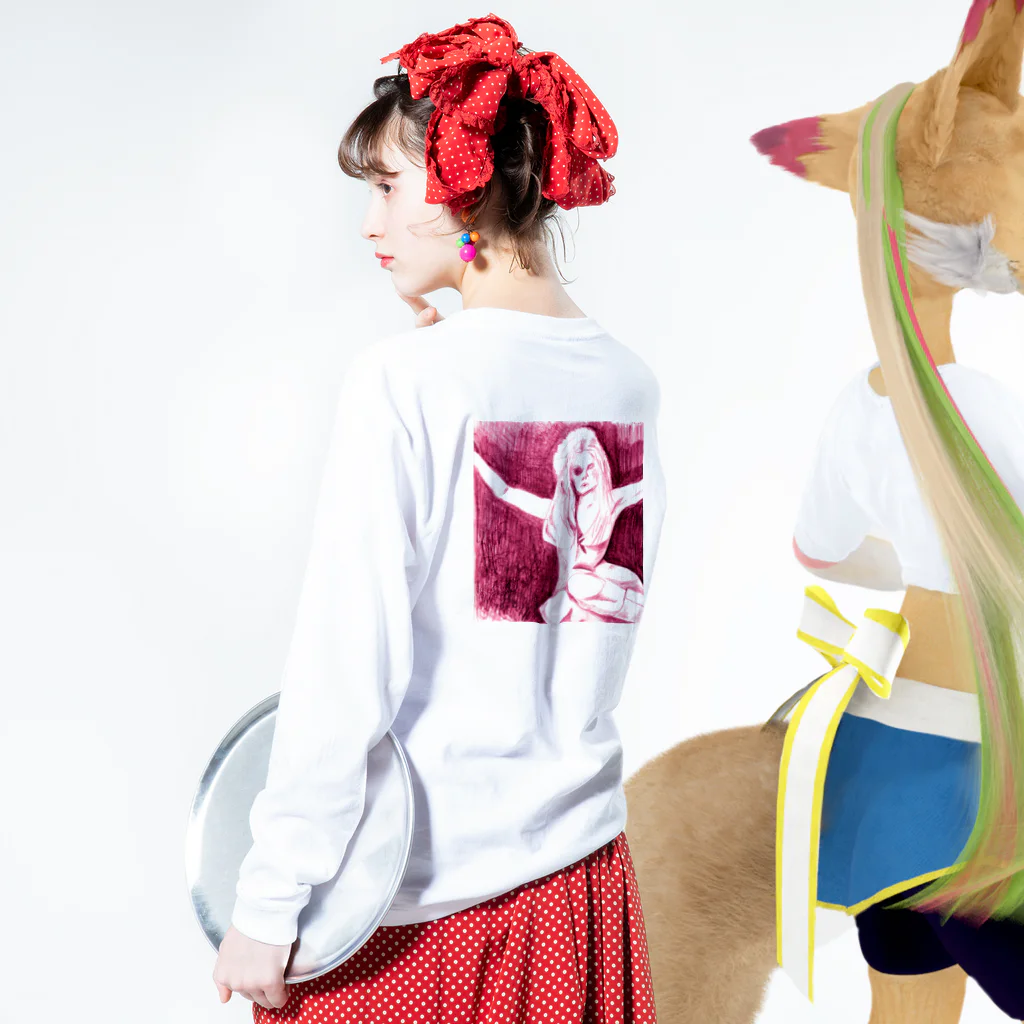 ieharatoshiakiのアルコールよりもイチゴのソーダ（両面プリント） Long Sleeve T-Shirt :model wear (back, sleeve)