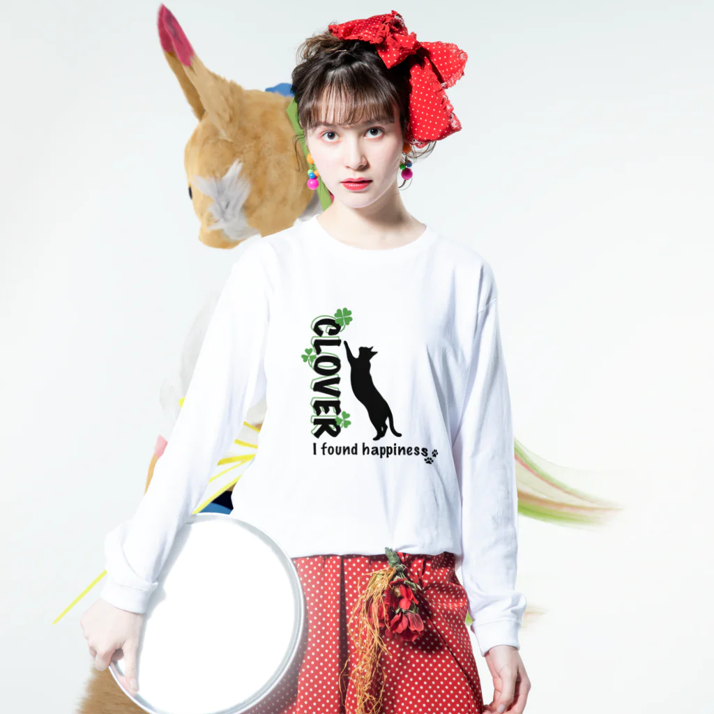 MegSan's free design🌷のラッキーな猫 Long Sleeve T-Shirt :model wear (front)