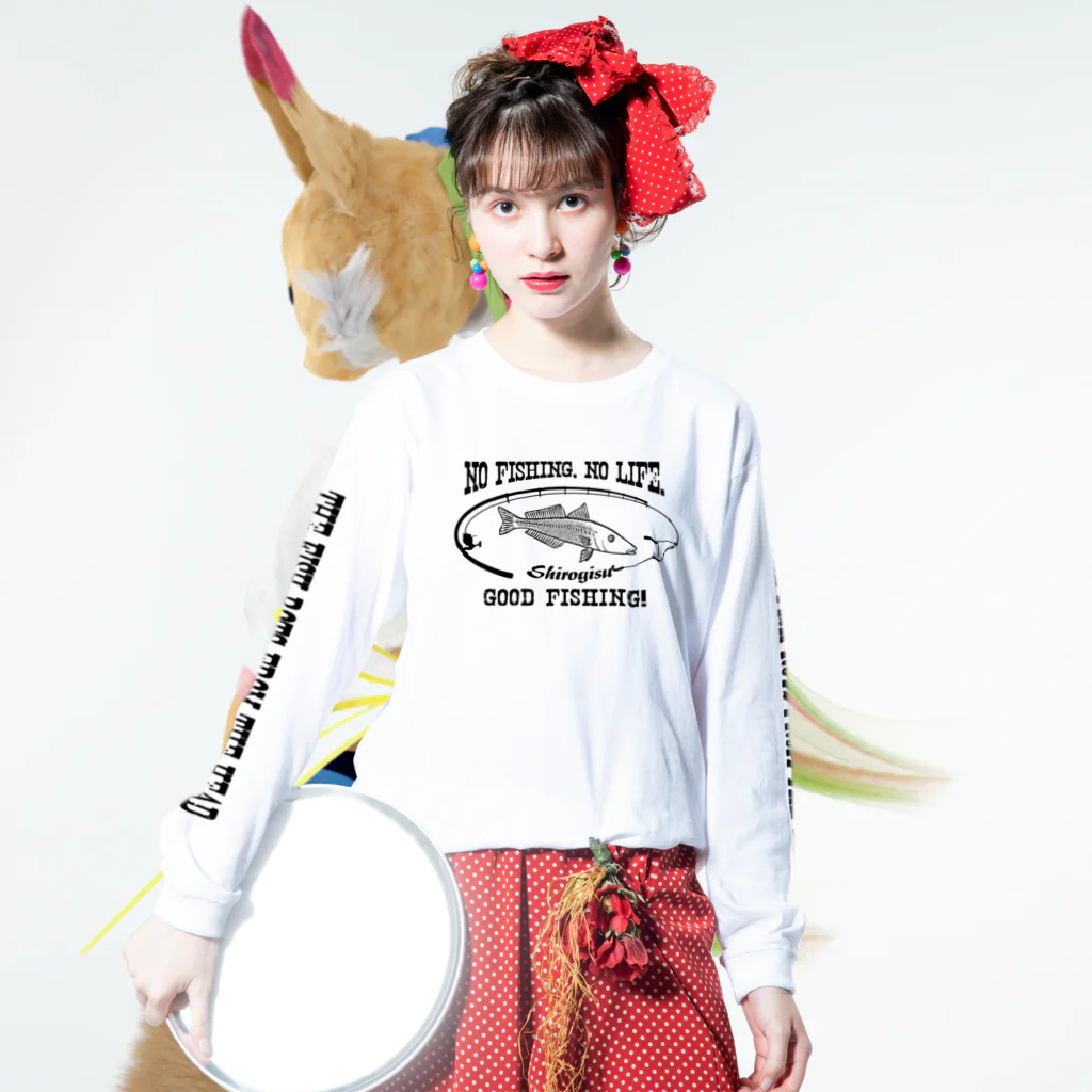 猫と釣り人のSHIROGISU_8KS ロングスリーブTシャツの着用イメージ(表面)