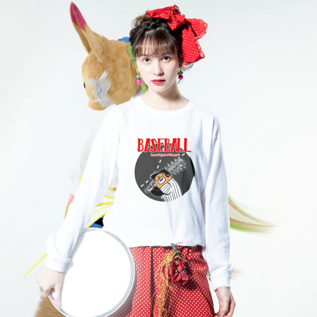 ari designの野球Bear2(凶悪顔クマシリーズ) Long Sleeve T-Shirt :model wear (front)