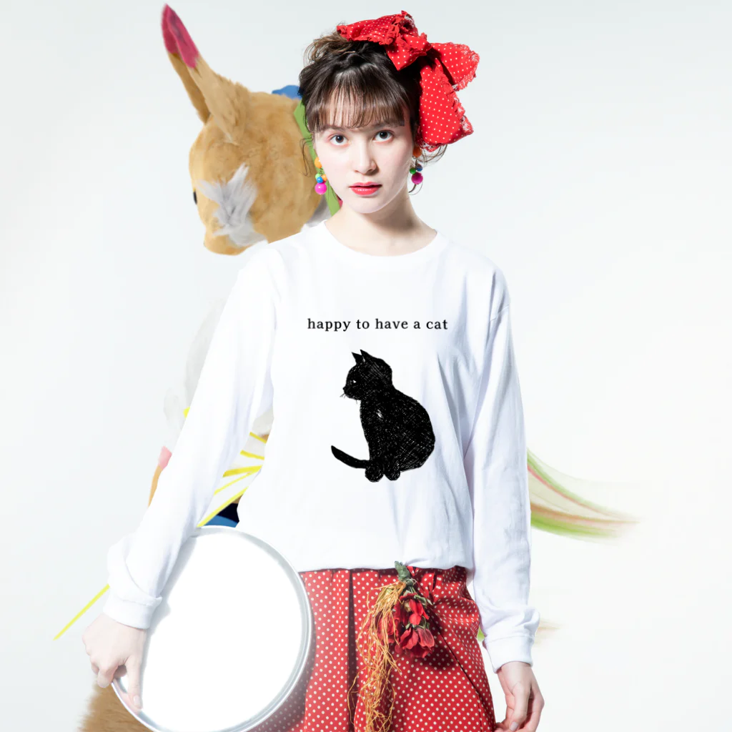 AruneMica35のhappy to have a cat Long Sleeve T-Shirt :model wear (front)