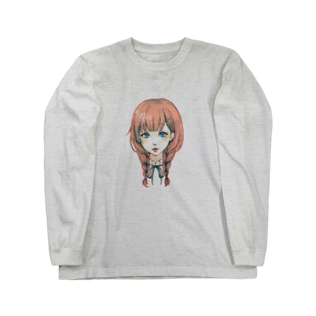 🐶シュナといろいろ🎨の三つ編み女の子 ロングスリーブTシャツ