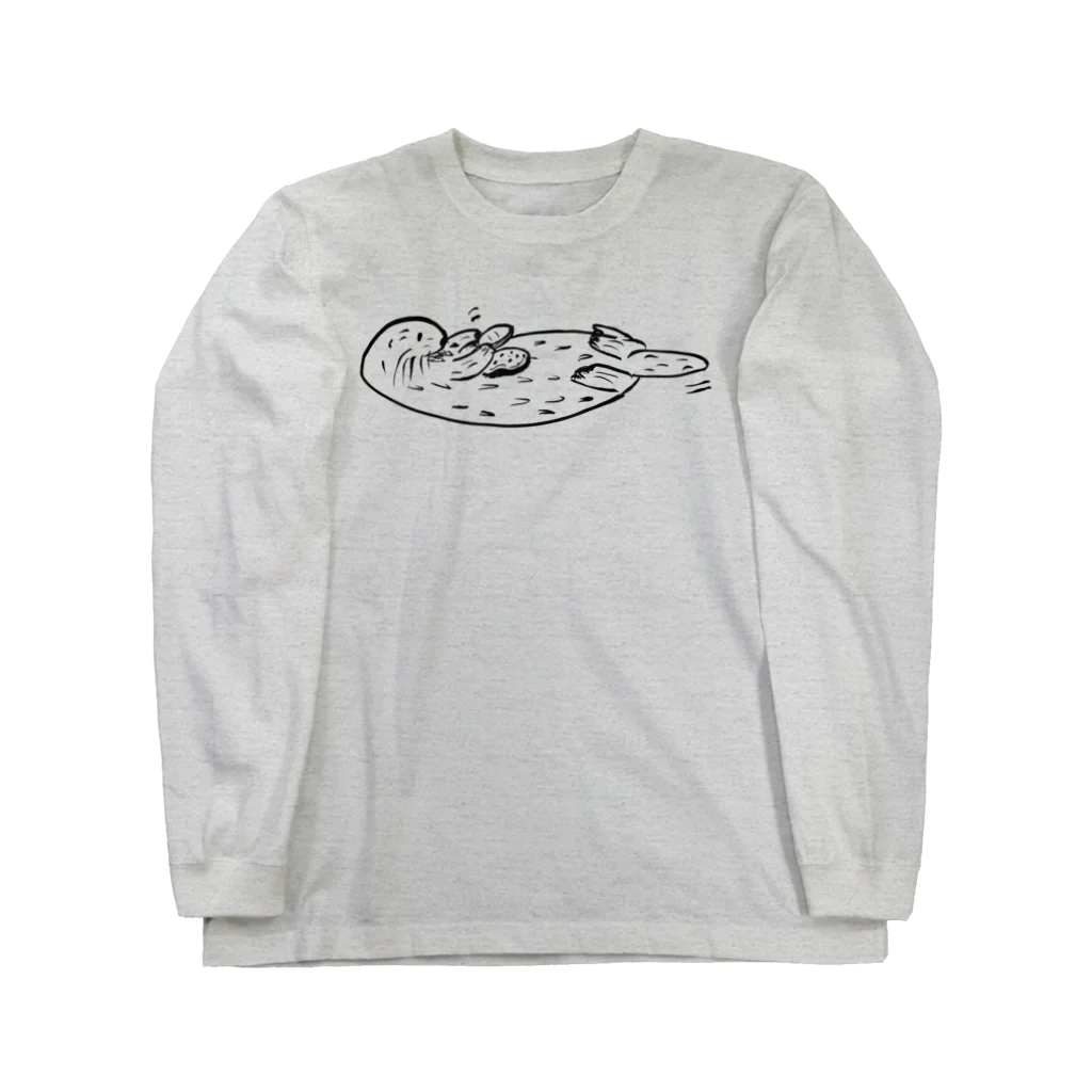 うみうそくん Olivineのお店の貝を割るぷかぷかラッコ・黒 Long Sleeve T-Shirt