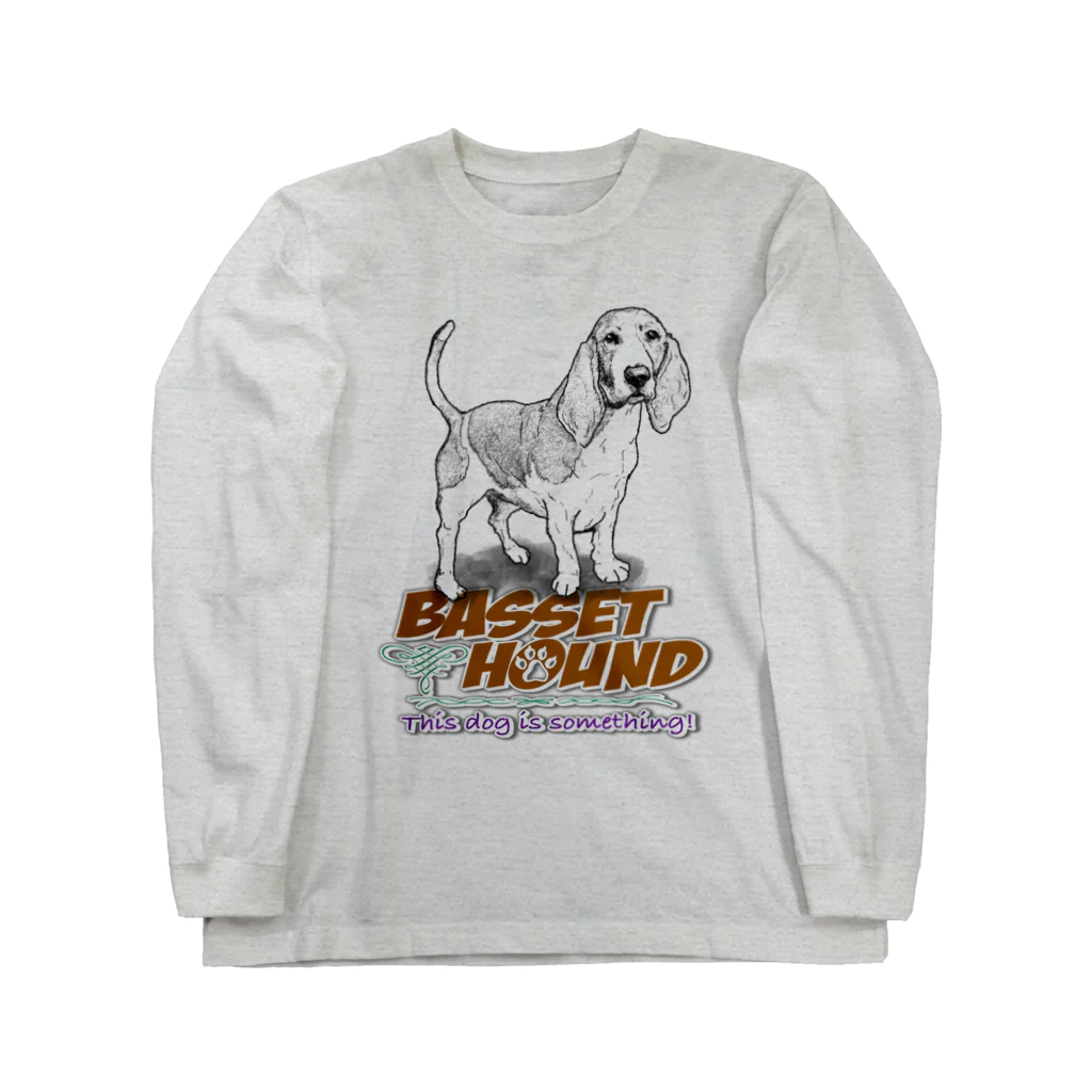 オリジナル工房プリントンの線画 バセットハウンド前面プリントTシャツ＜淡色＞ Long Sleeve T-Shirt