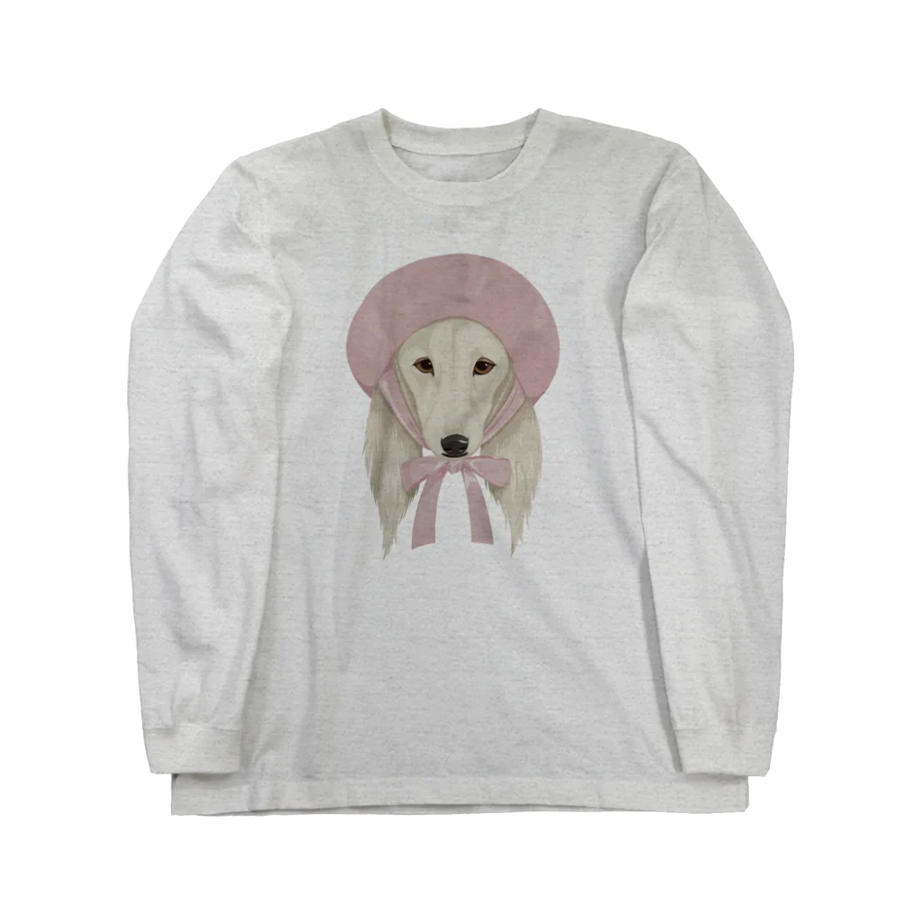 LaminaのSaluki×ベレー帽 ロングスリーブTシャツ