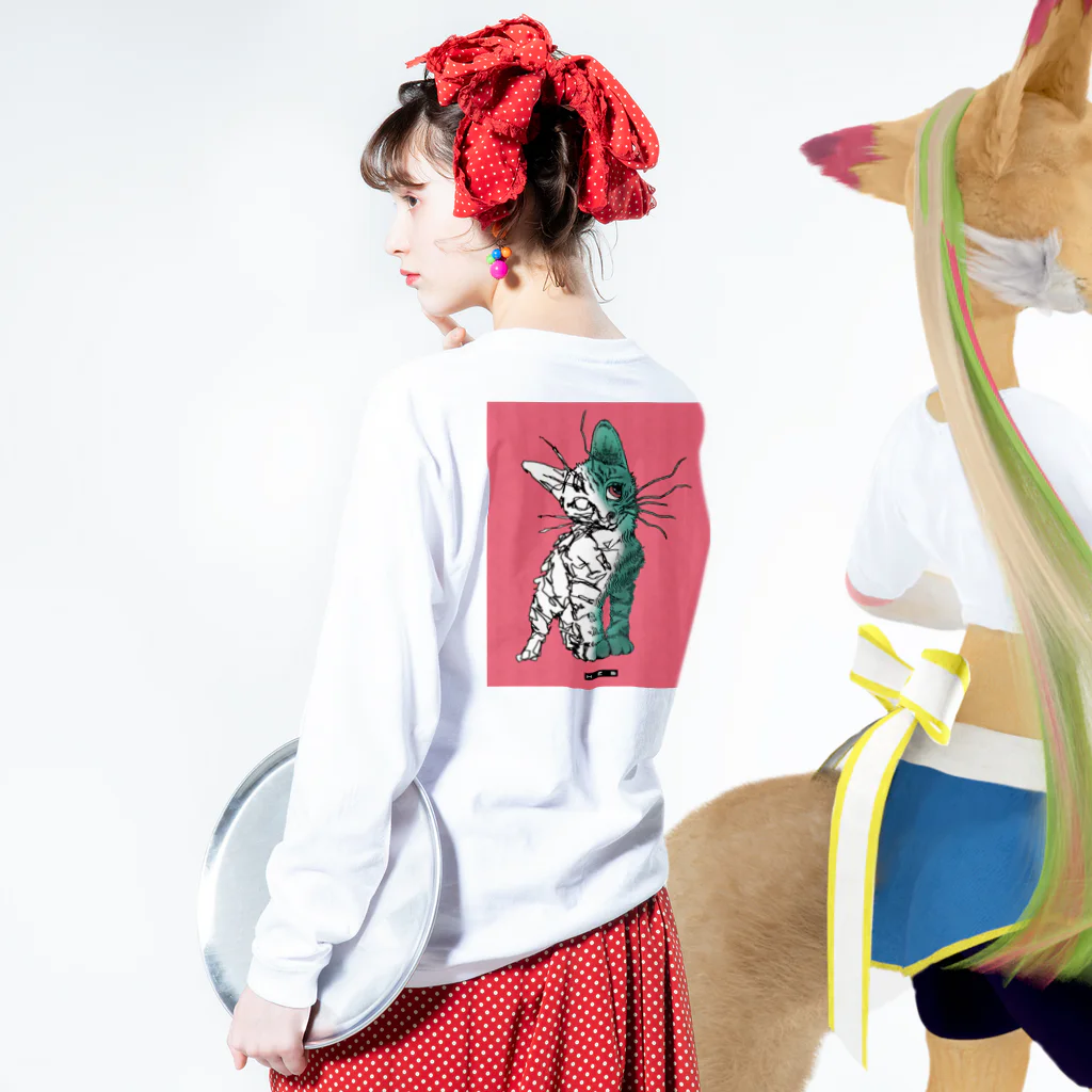 HElll - ヘル - のNo.007 両手で描いたネコ   ロンT Long Sleeve T-Shirt :model wear (back, sleeve)