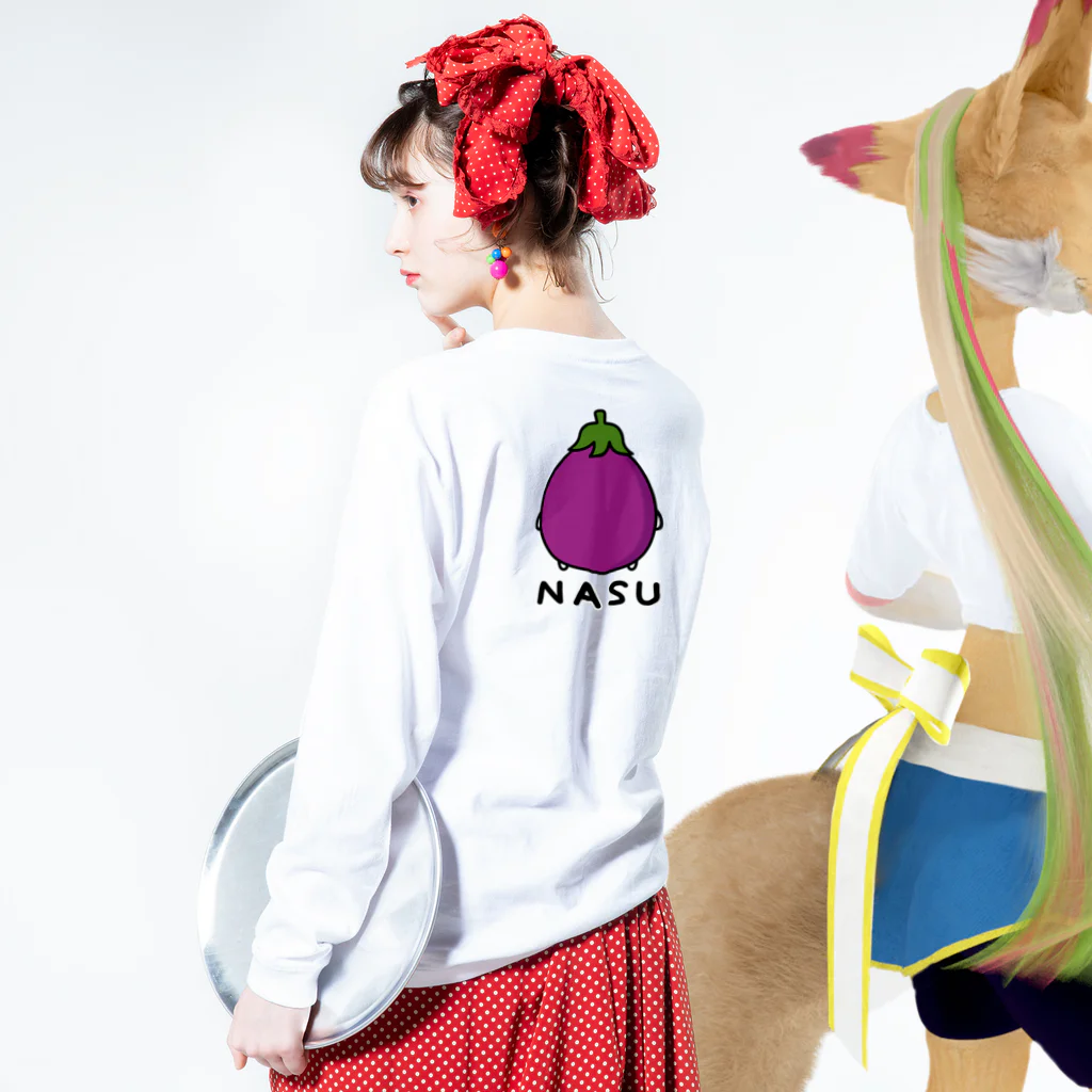 mame&coのうるせぇトリ（ナス） Long Sleeve T-Shirt :model wear (back, sleeve)