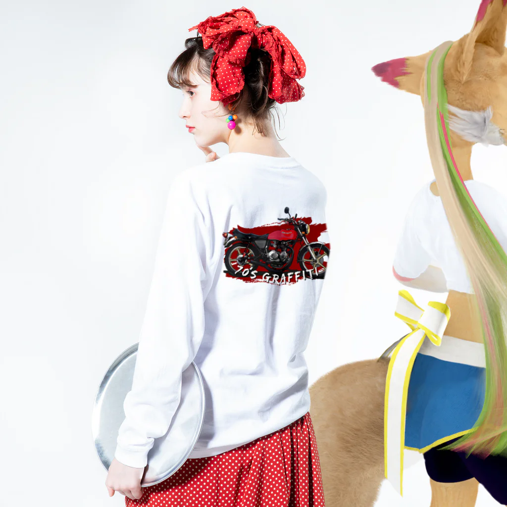 禿茶瓶堂の70's GRAFFITI(ヨンフォア赤・キャスト) ロングスリーブTシャツの着用イメージ(裏面・袖部分)