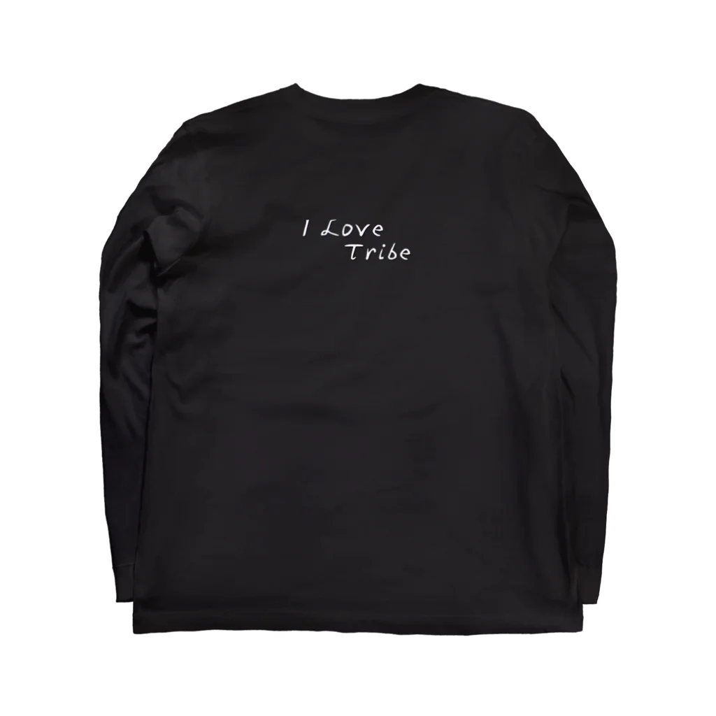 ミラくまのI LOVE Tribe　白文字背景透明 Long Sleeve T-Shirt :back