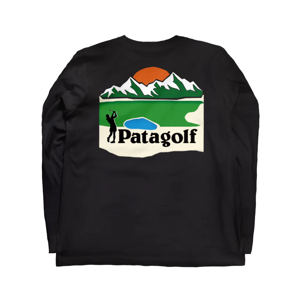 ガッチャン＊ブティックのパタゴルフ-白ロゴ-黒ベース ロングスリーブTシャツの裏面