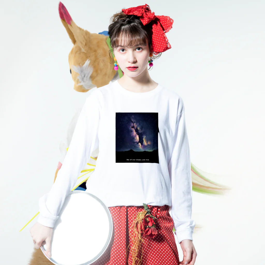 ari designの夜空星空(イラスト・修正版) Long Sleeve T-Shirt :model wear (front)