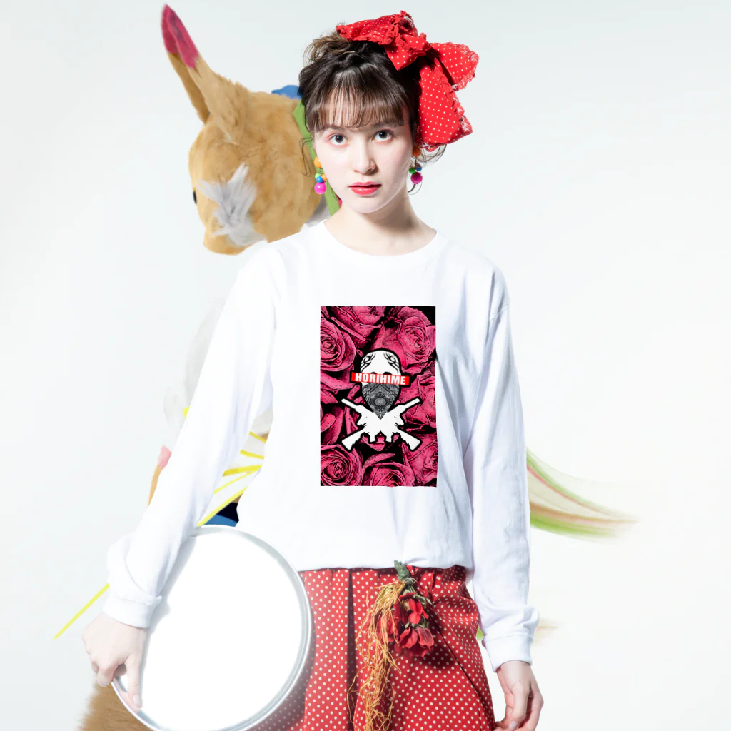 彫姫のドクロ薔薇 ロングスリーブTシャツの着用イメージ(表面)