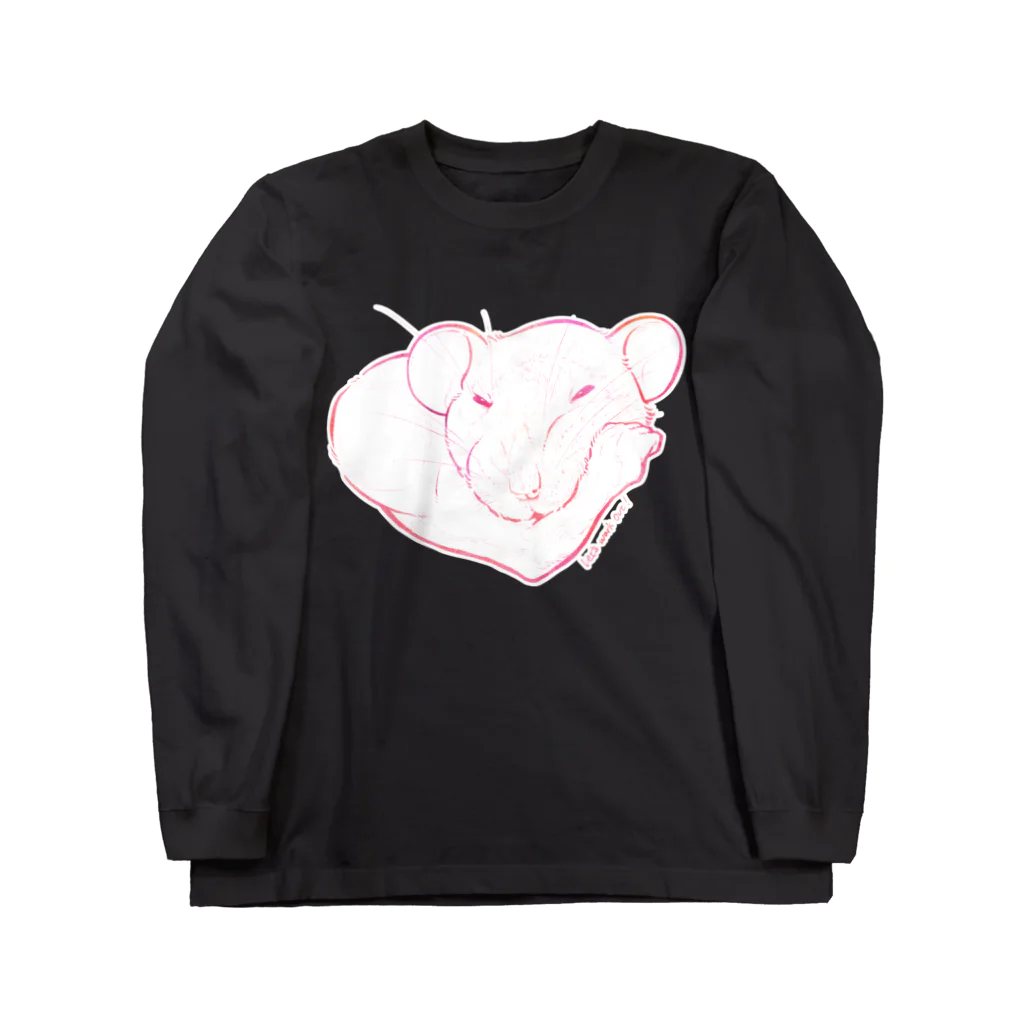 ねずみのおみせ suzuri店のしろちゃんと一緒に筋トレしよう(赤グラデ) Long Sleeve T-Shirt