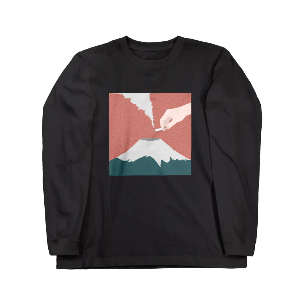 もちもちのもちのSmoking On Mt.Fuji ロングスリーブTシャツ