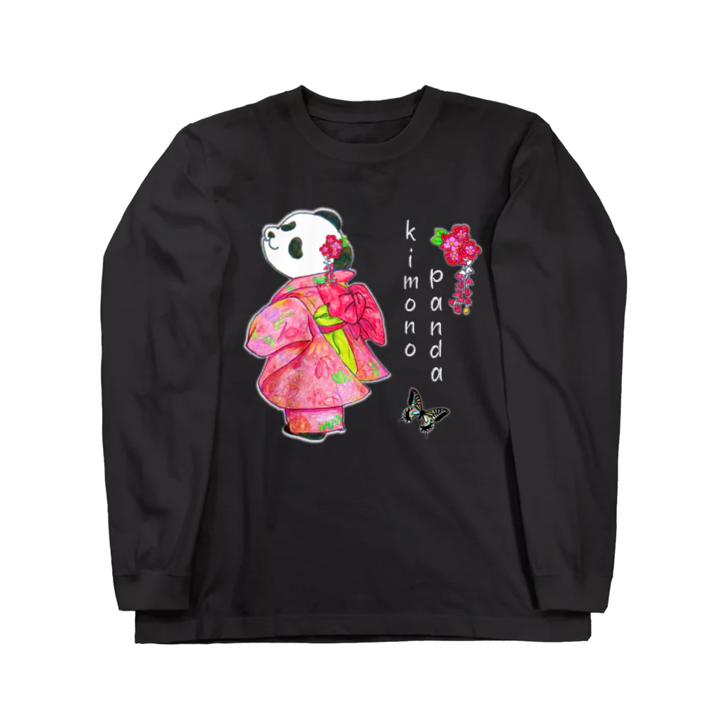 ちょらぷみの見返りぱんだ　着物パンダ　和服　和柄　振袖 ロングスリーブTシャツ