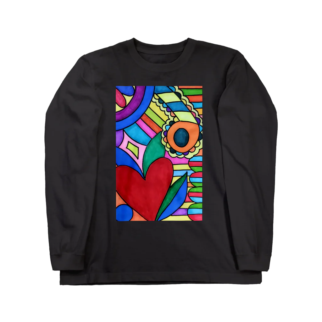 結華の障害者アート 手描きイラスト カラフル ハート Long Sleeve T-Shirt