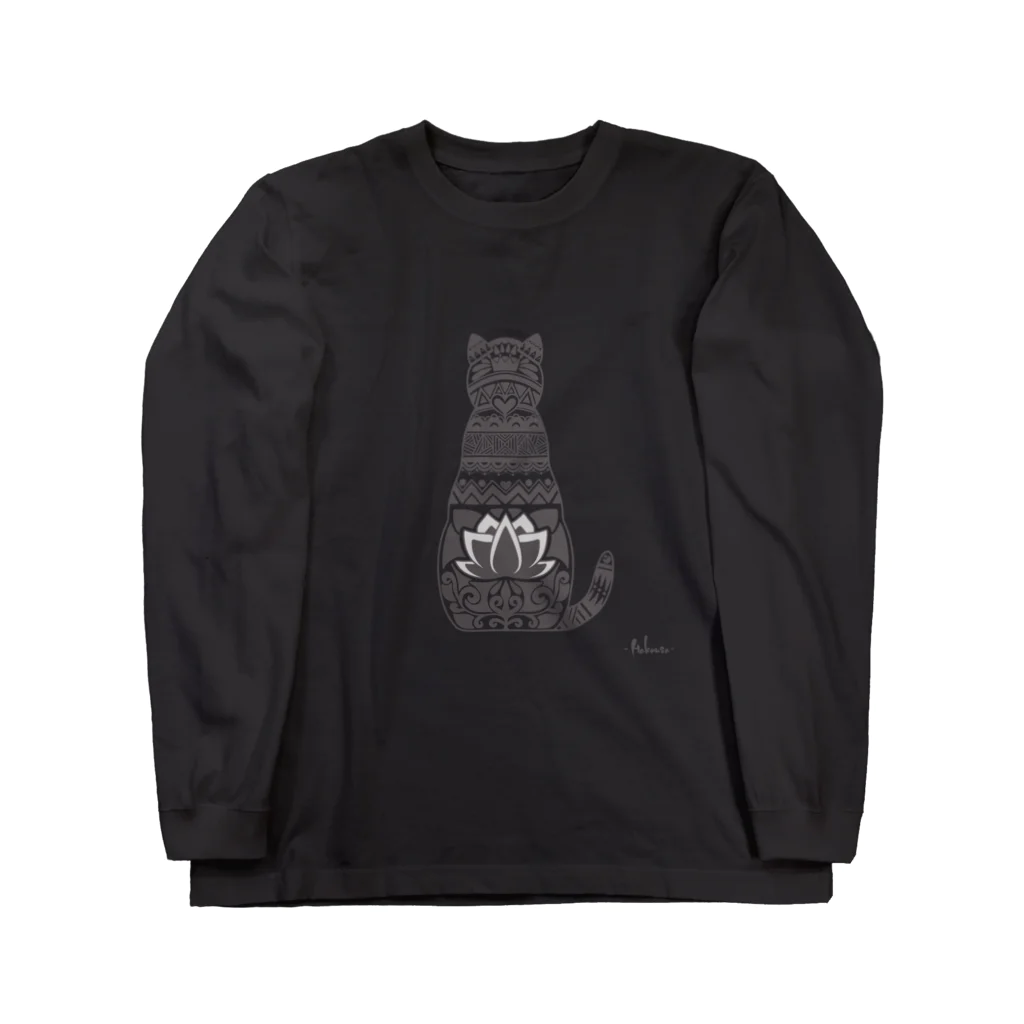 HAKOUSA -ハコウサ-のどデカ猫と蓮♥BLACK ロングスリーブTシャツ