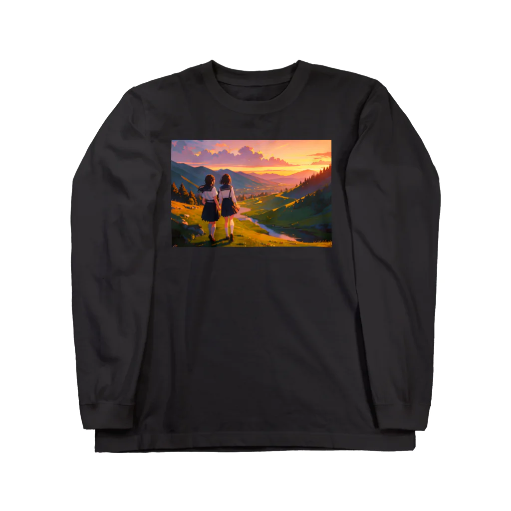 卯月なのかのTwilight Countryside Journey  〜黄昏に包まれる故郷の旅〜　No.5「染まるぼくらの通学路」 ロングスリーブTシャツ