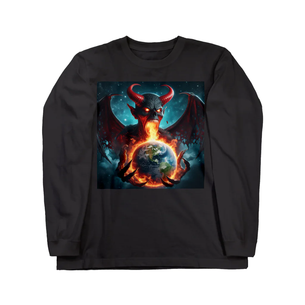 カビゴン商店の邪悪な炎を放つ巨大な悪魔の姿 ロングスリーブTシャツ
