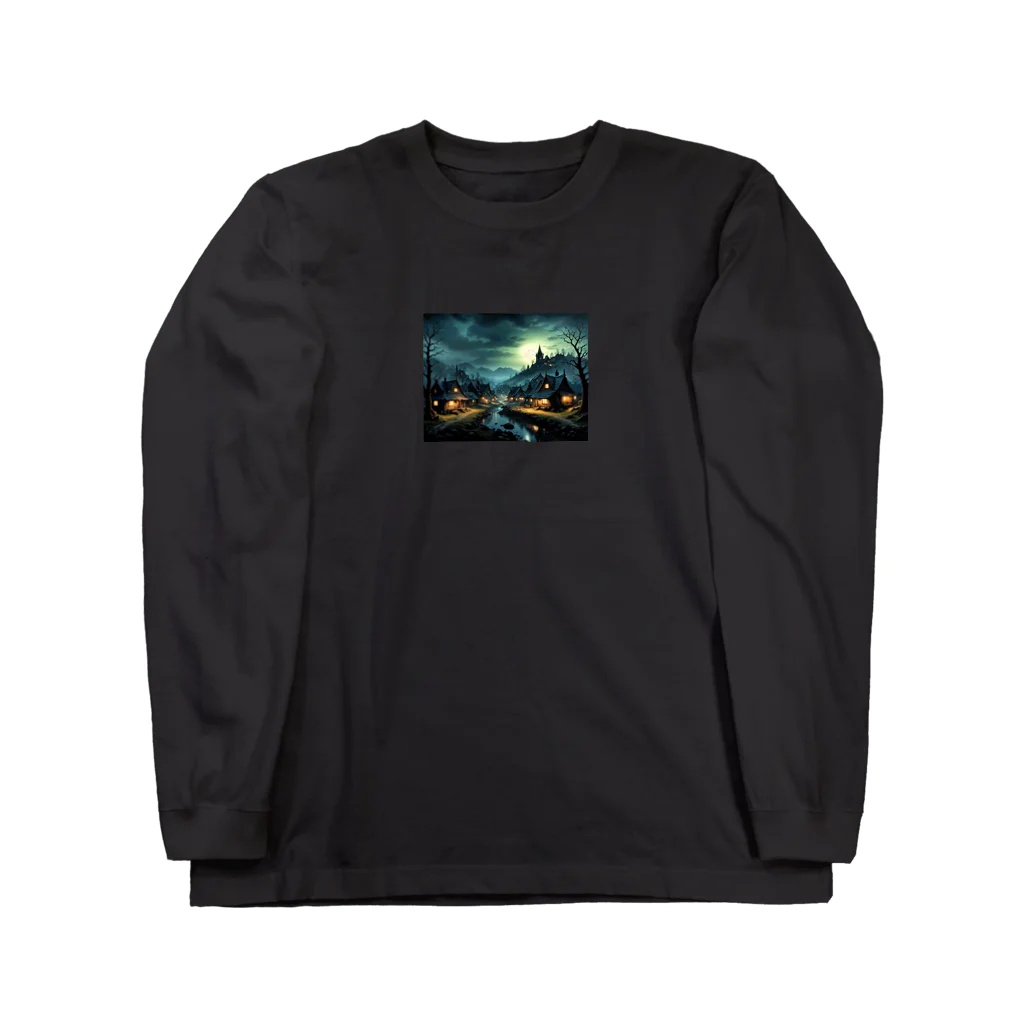 studio eizoの夜に輝く美しい村の光景 ロングスリーブTシャツ