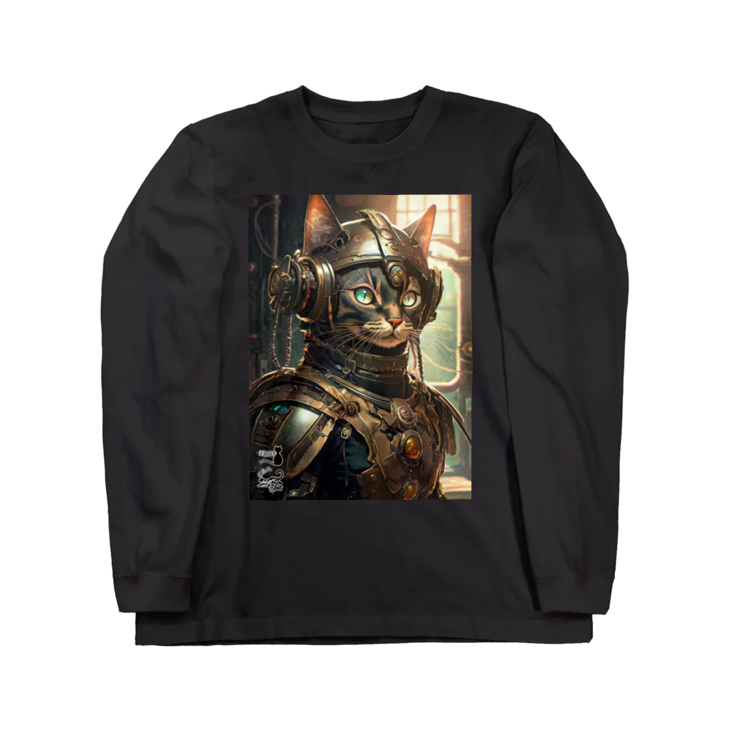 NyaoTokyoのスチームパンクな世界の王国騎士団の猫騎士 ロングスリーブTシャツ