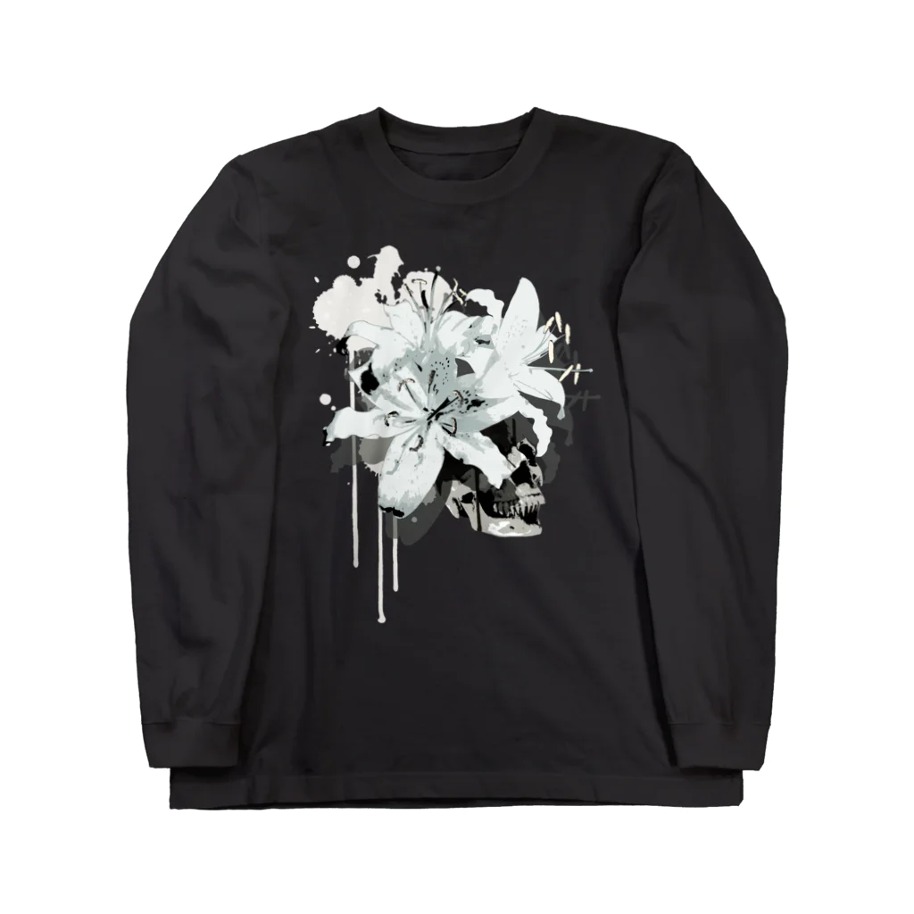 nanaqsaのLily Skull [White] ロングスリーブTシャツ