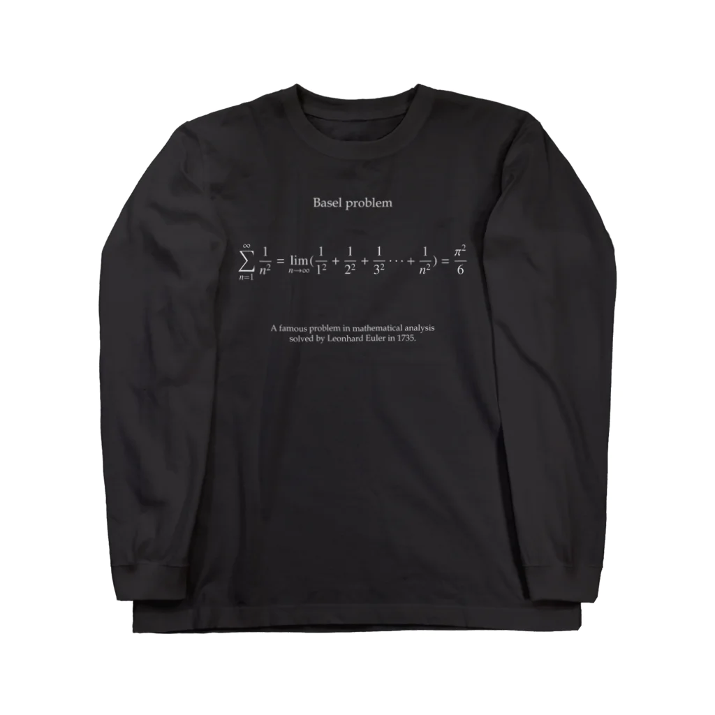 アタマスタイルのバーゼル問題（オイラーの解）：数式：円周率：数学 ロングスリーブTシャツ