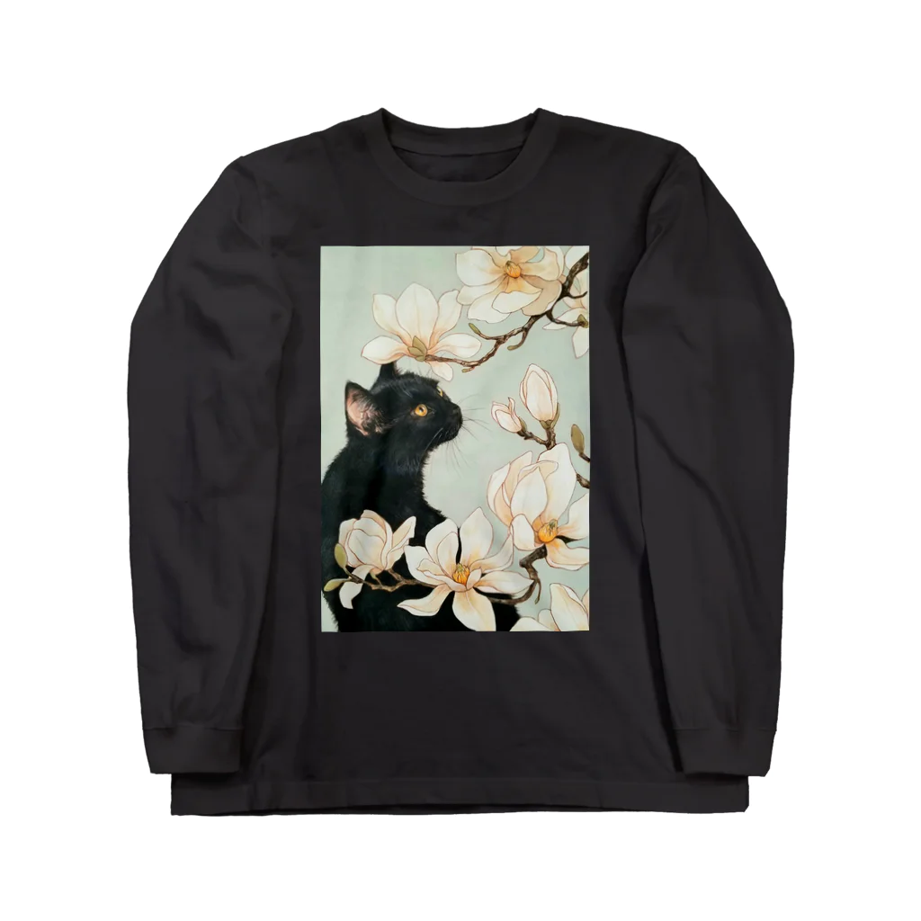 おちょぴの白木蓮と黒猫 Long Sleeve T-Shirt