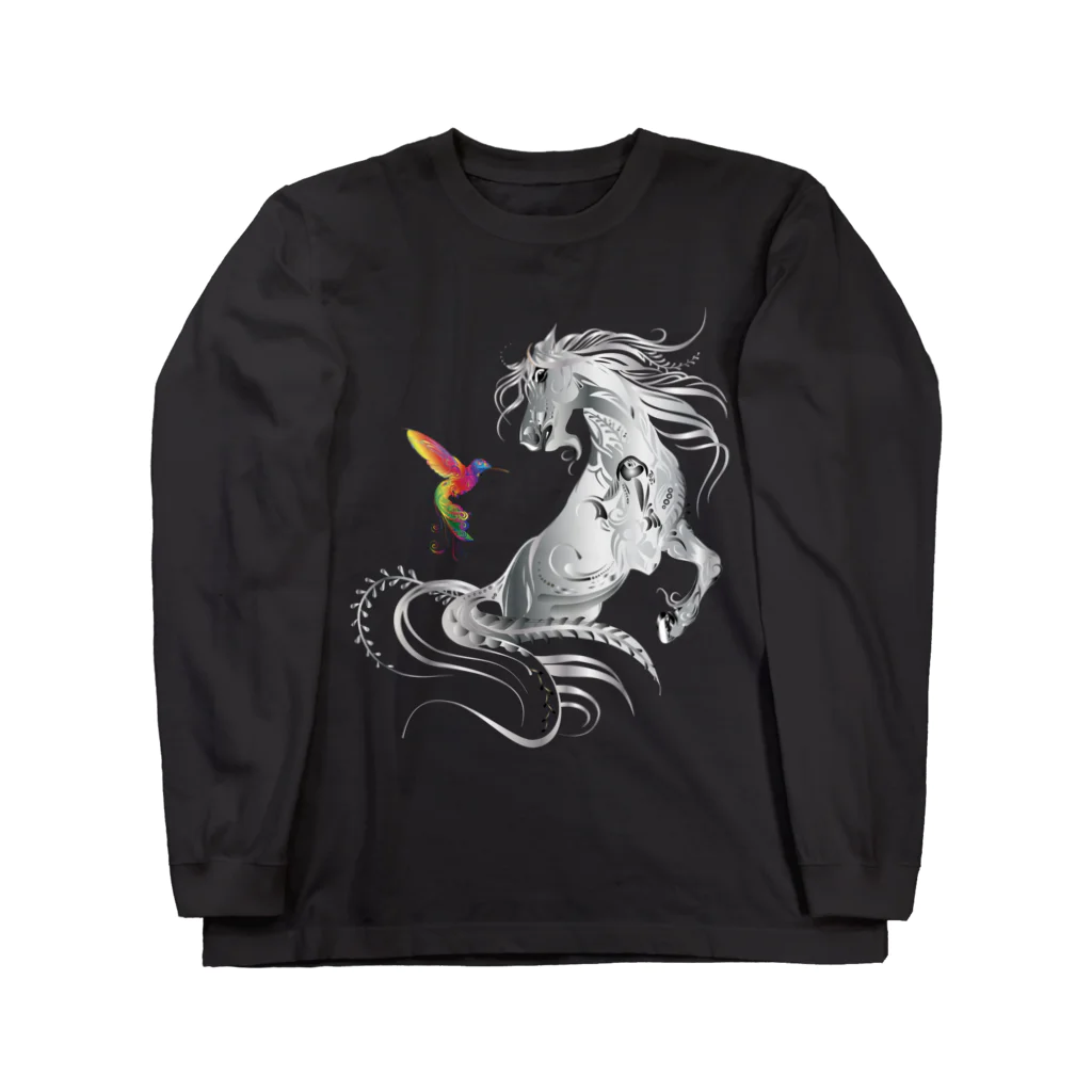 Drecome_Designの馬とハチドリ ロングスリーブTシャツ