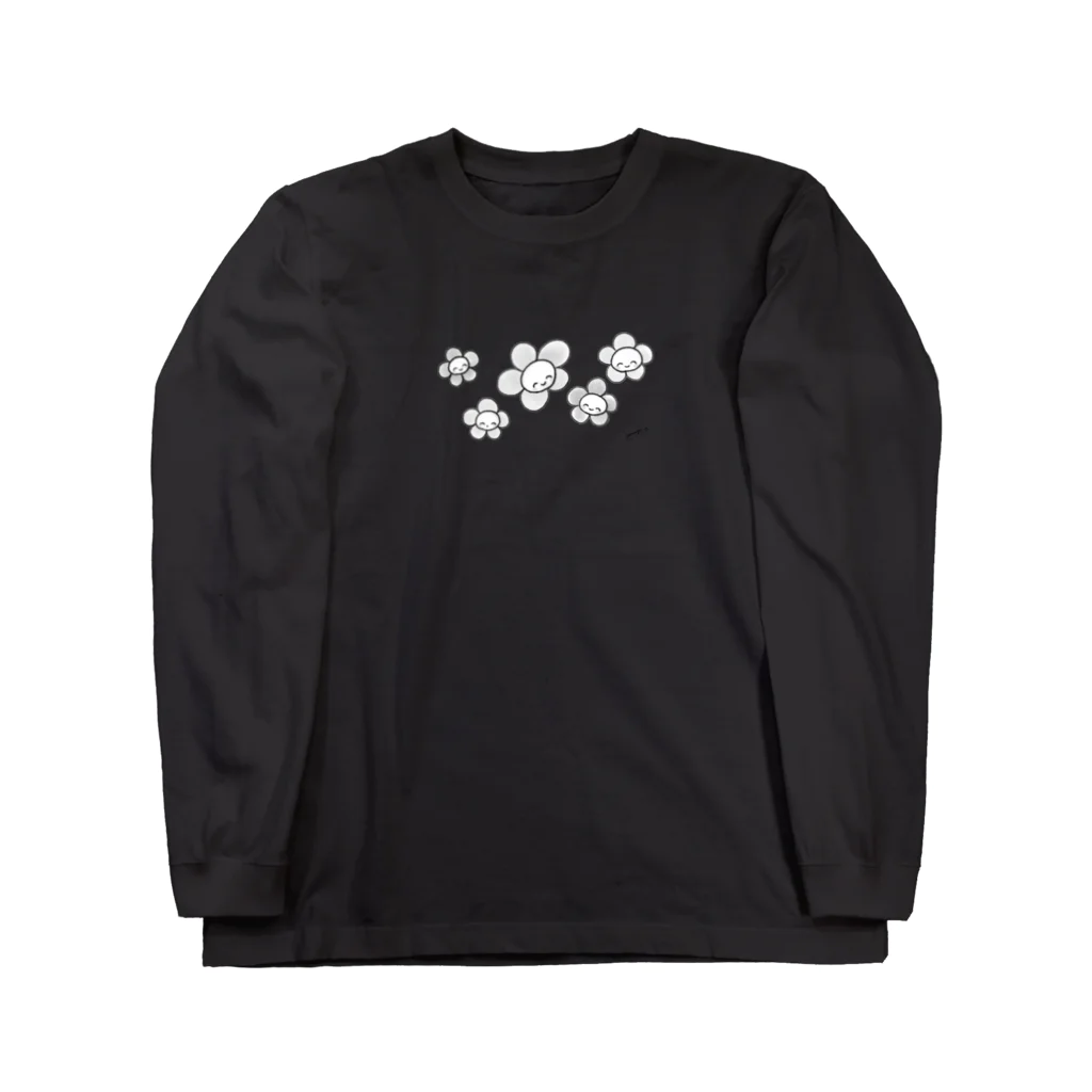 ようなぴしょっぴんぐまーとのにこにこフラワーモノクロ Long Sleeve T-Shirt