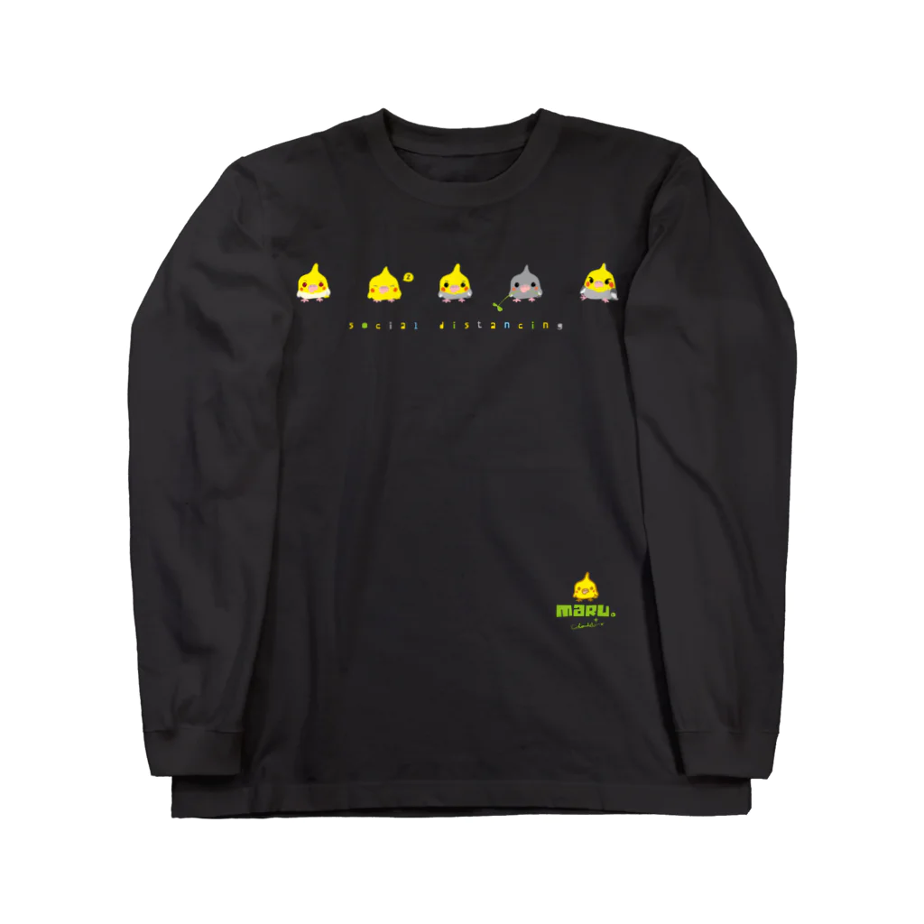 LittleLoroの丸オカメインコ ヒヨコ型 1頭身 横並び 0457 ロングスリーブTシャツ