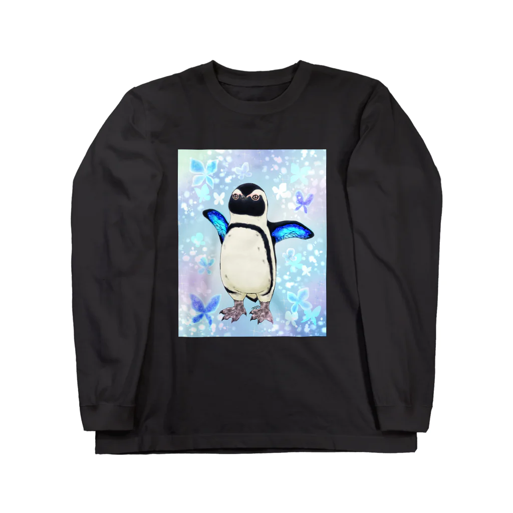 ヤママユ(ヤママユ・ペンギイナ)のケープペンギン「ちょうちょ追っかけてたの」(Blue) Long Sleeve T-Shirt