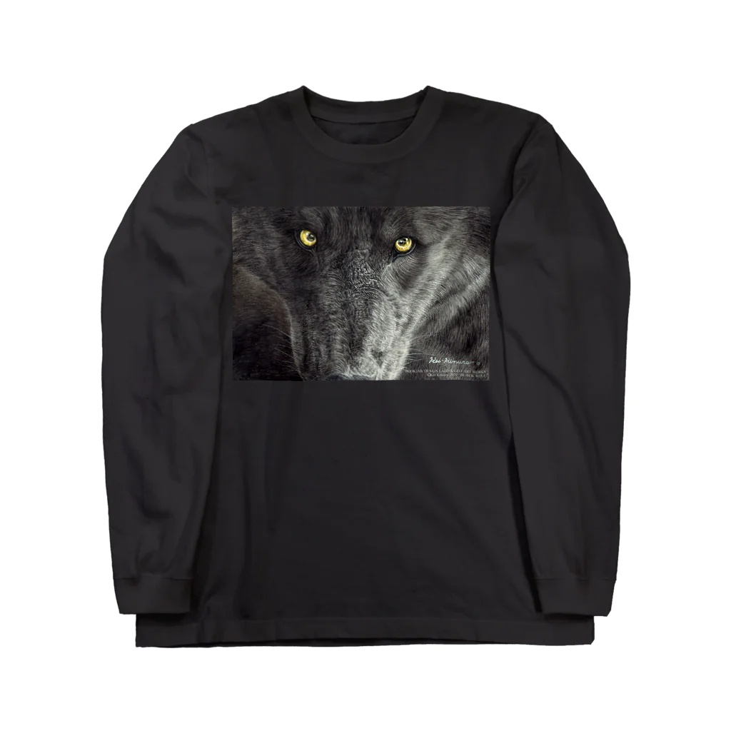 アラスカ野生動物画家きむらけいのBLACK WOLF ロングスリーブTシャツ