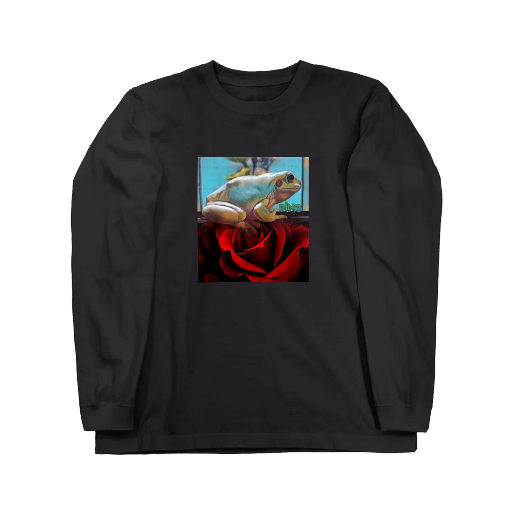ケロンパス商店🐸🐢の薔薇とピノ🐸 ロングスリーブTシャツ