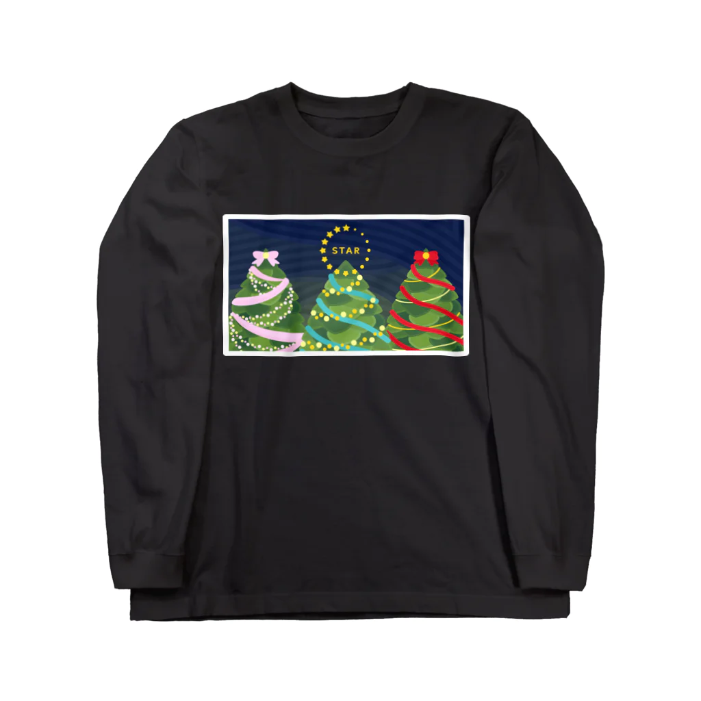 ハナドリカ SUZURI店のクリスマスツリーにトップスター(リボン) Long Sleeve T-Shirt