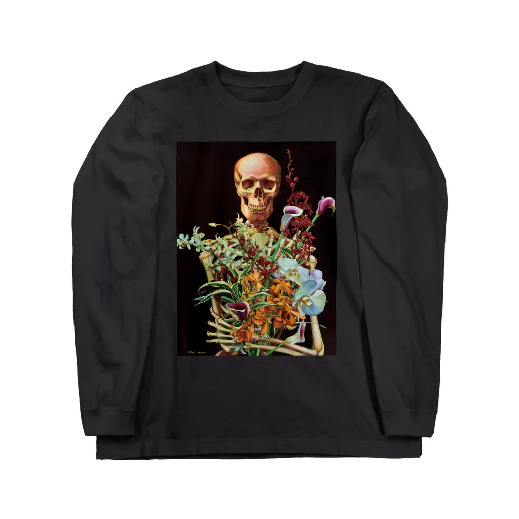 骸骨がメインの作品の骸骨と花 Long Sleeve T-Shirt