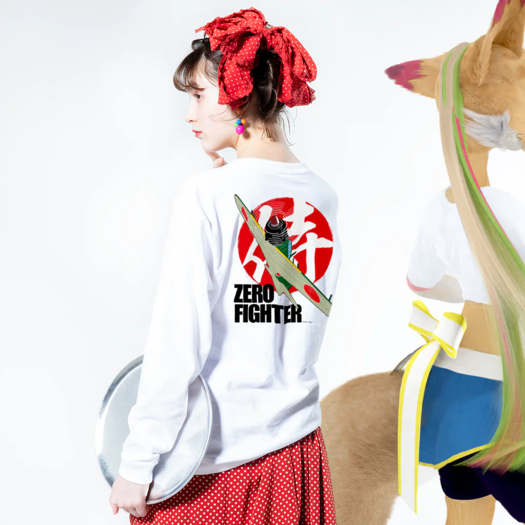 Atelier NyaoのZERO FIGHTER 空の侍 Long Sleeve T-Shirt :model wear (back, sleeve)