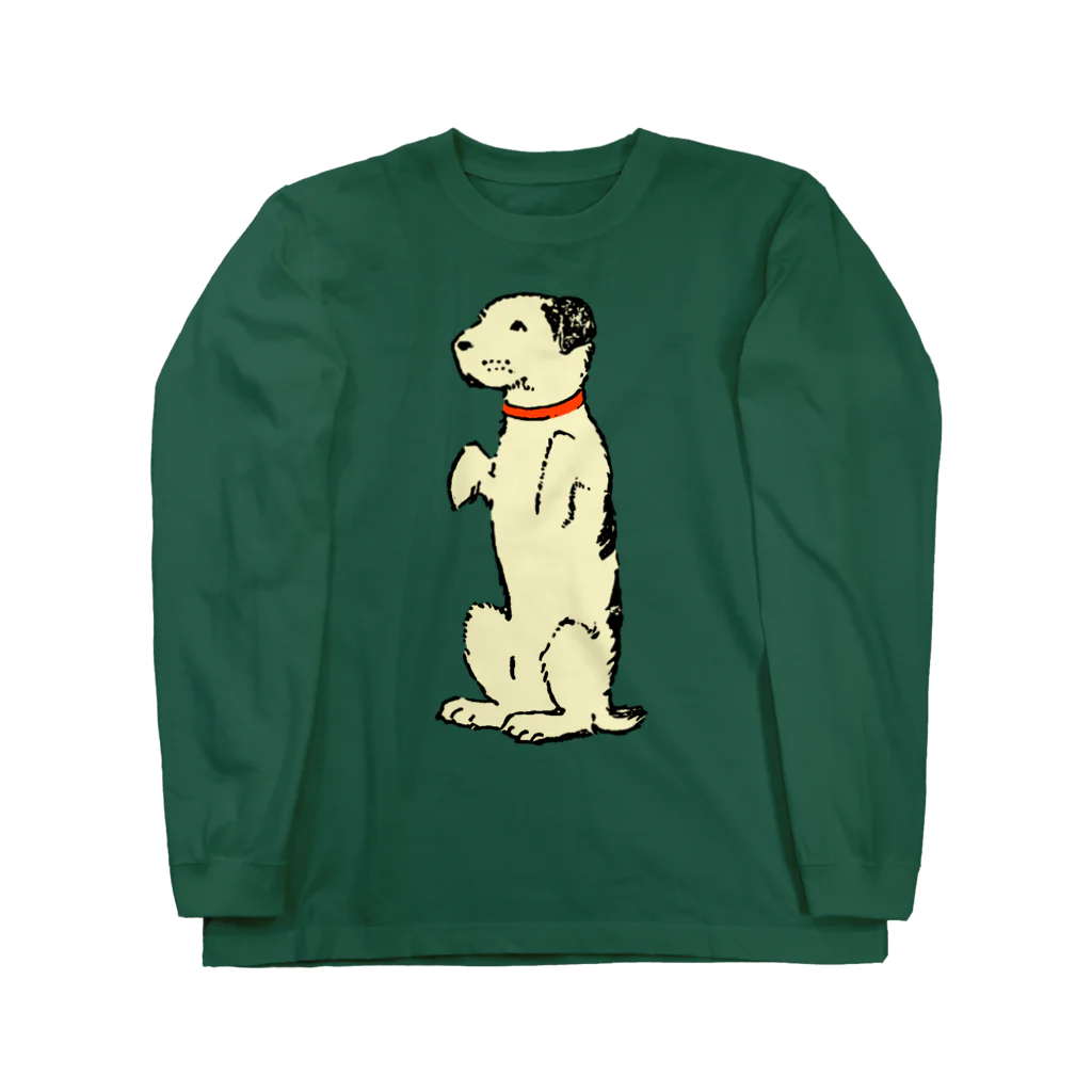 Saza-nami Antique designのたちあがる犬・クリーム色 ロングスリーブTシャツ